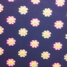 Bomuldsjersey - Neon happy flowers