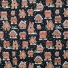 Bomuldsjersey - Juleinspireret print af gingerbread huse