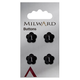 Milward Knap - 1016 - Sort/blomst - 14 mm - 4 stk