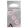 Milward Knap - 0090 - rød hvid- 15 mm - 3 stk