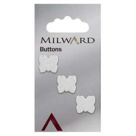 Milward Knap - 0304 - Hvid sommerfugl - 13 mm - 3 stk