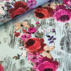 Bomuldsjersey - Blomster og sommerfugle - Mint