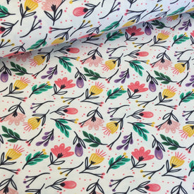 Bomuldsjersey - Blomster og prikker